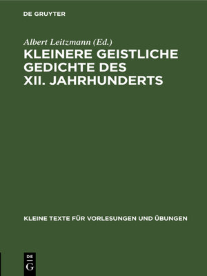 cover image of Kleinere geistliche Gedichte des XII. Jahrhunderts